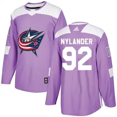 Purple Men's Alexander Nylander Authentic Columbus Blue Jackets Fights Cancer Practice Jersey